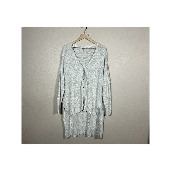 Free People Light Heathered Gray High Low Oversized Cardigan Button Front Large - Picture 2 of 8